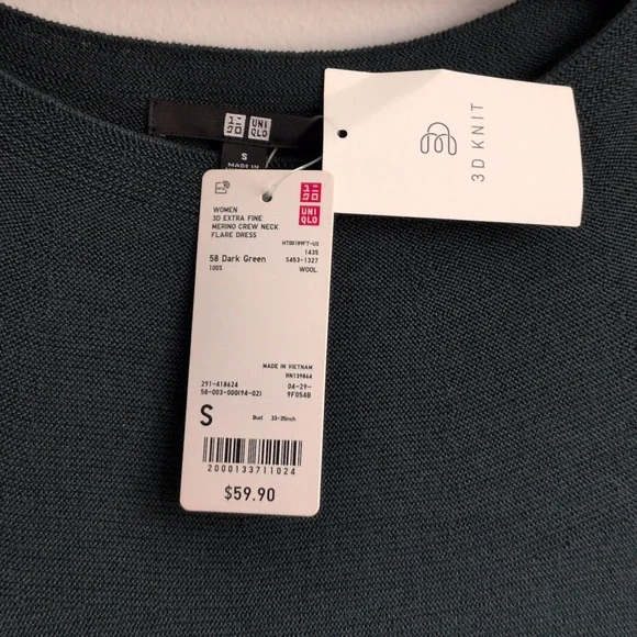 Uniqlo 3D Knit Merino Wool Flare Dress Forest Green - Picture 2 of 7